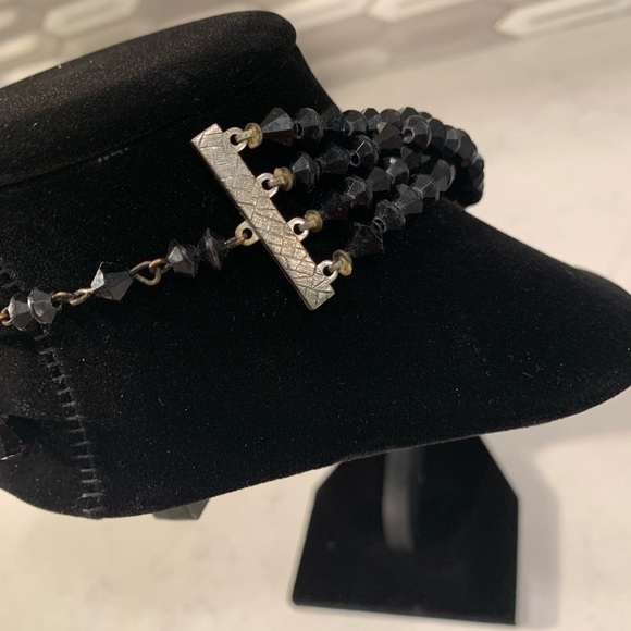 Four Strand Black Glass Beaded Necklace 16’ - Picture 5 of 6